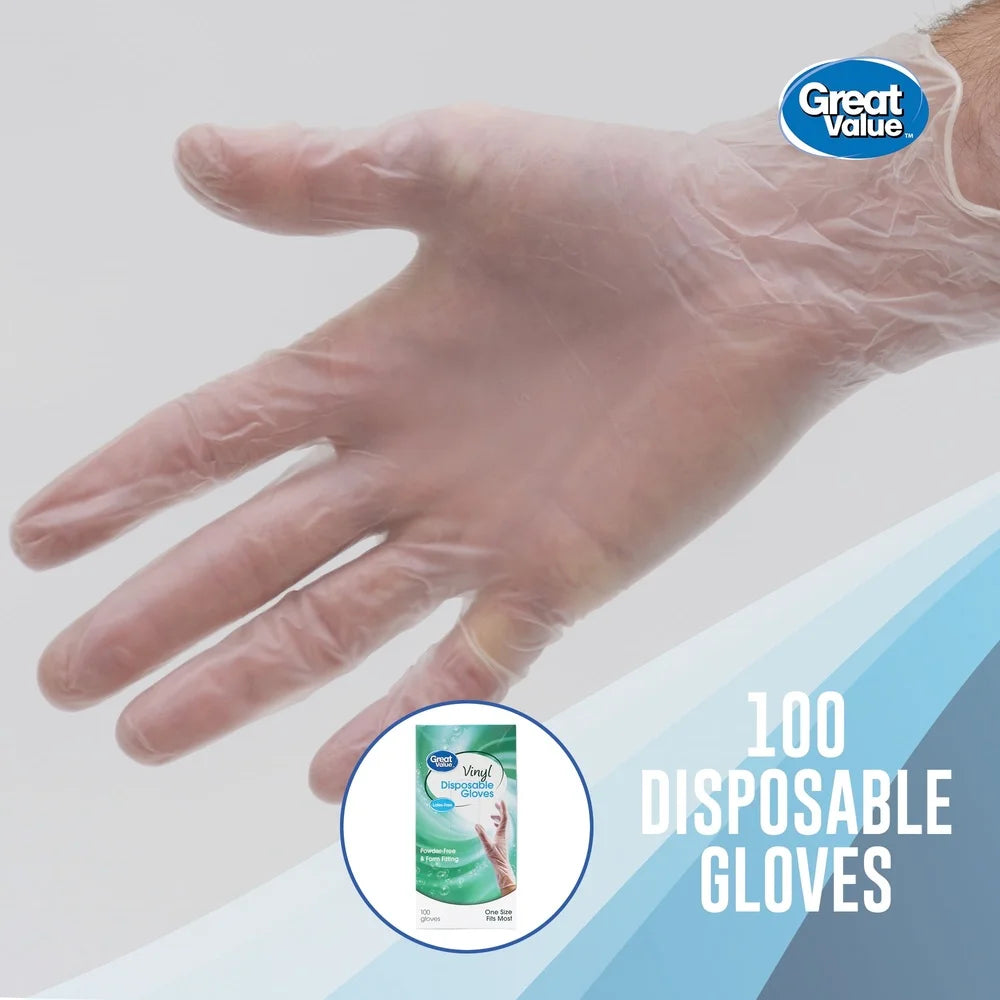 Disposable Vinyl Gloves 100 Count Powder Free Transparent Food Safe Non Latex Hand Protection Sanitation Beauty and Food Processing