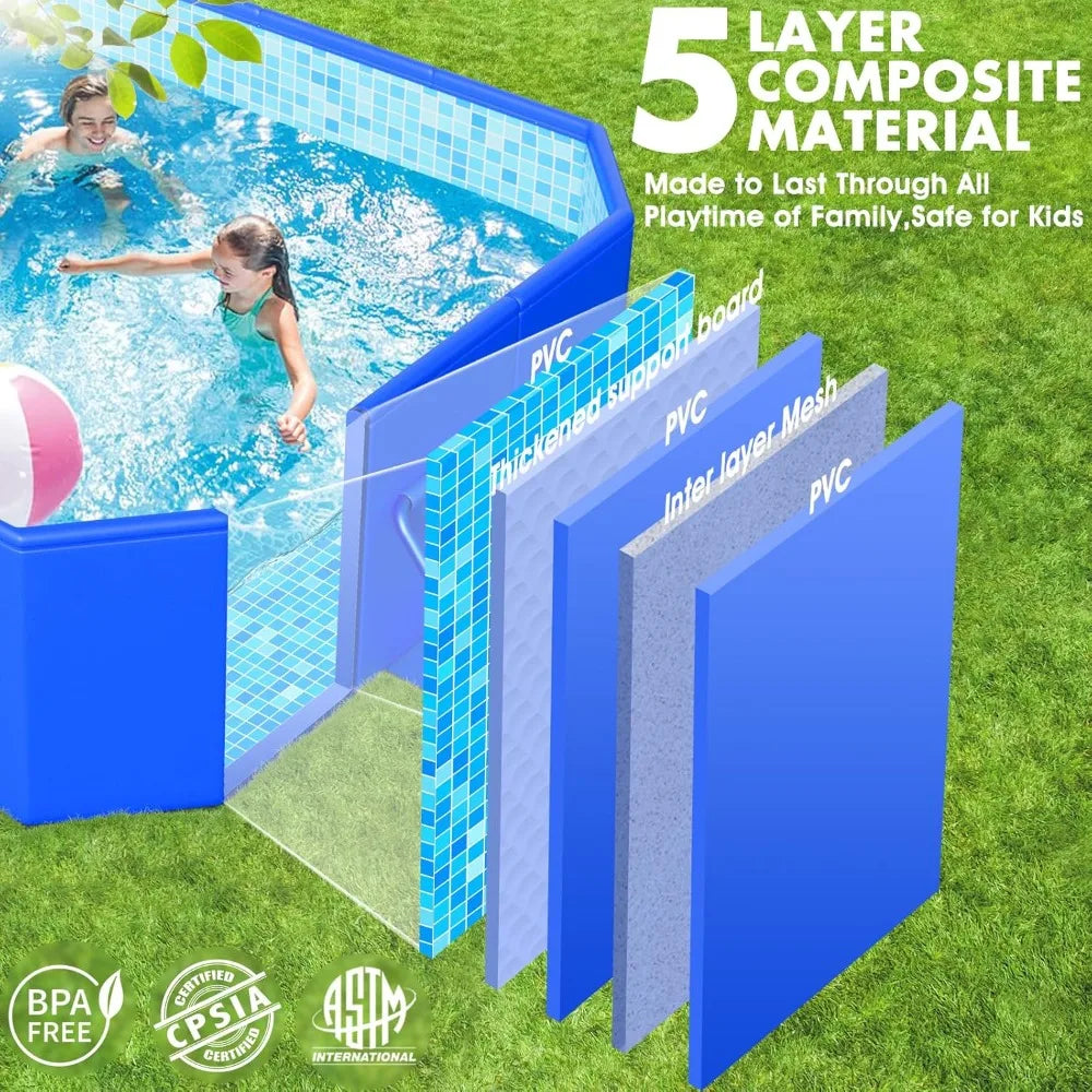 New Foldable Large Non Inflatable Swimming Pool Oversized Thickened Portable Folding Kids Pool for Backyard 6 Feet by 66 Inches by 20 Inches