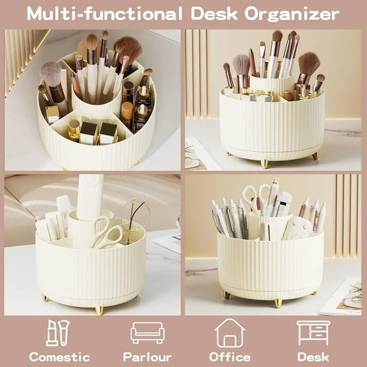 Casa Bano 360 Degree Rotating Makeup Brush Organizer Five Slot Cup Vanity Storage
