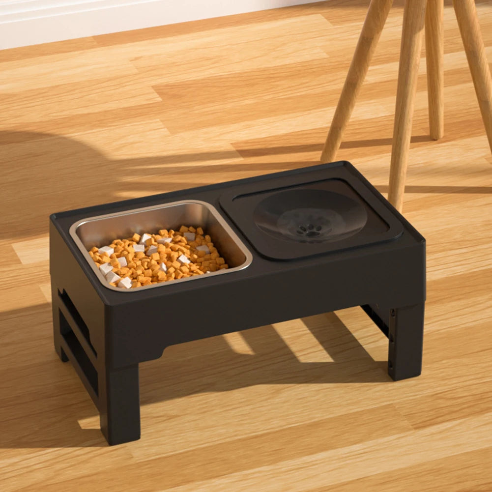 Elevated Dog Food Slow Feeder Adjustable Height Raised Dog Bowl Stand with Stainless Steel Bowls Anti Slip Water Bowl