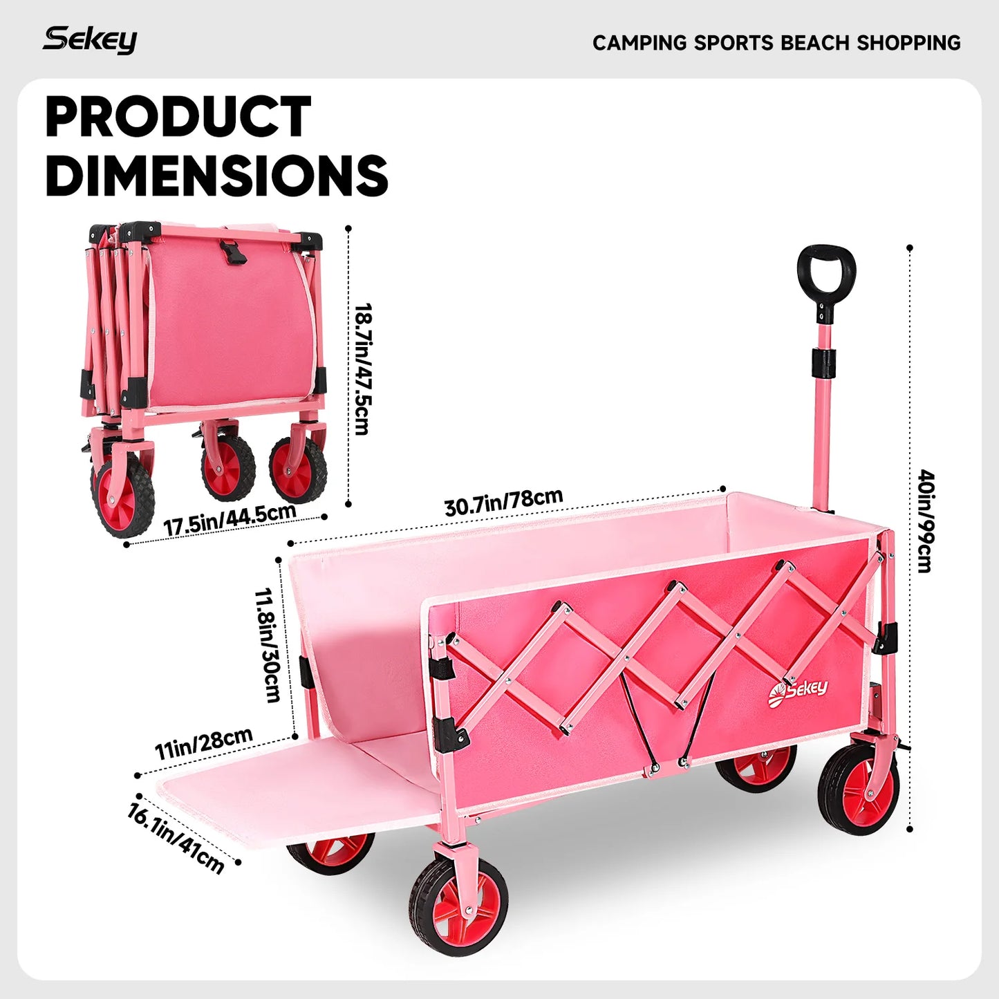 52 Inch Extender Folding Collapsible Wagon Cart Foldable Heavy Duty Lightweight Extra Long Utility Cart 330 Pounds Weight Capacity