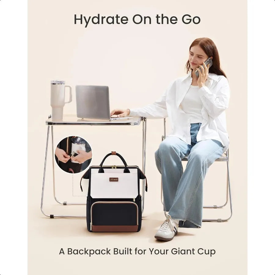 Laptop Backpack for Women, 15.6 Inch, Waterproof Tumbler Holder