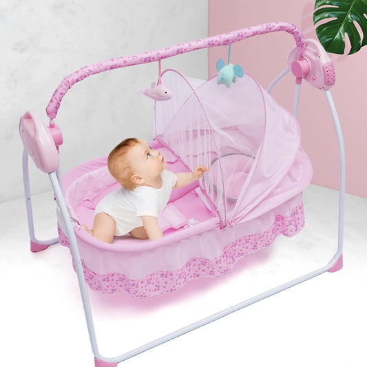 Electric Baby Crib Cradle Auto Swing Bassinet Bluetooth