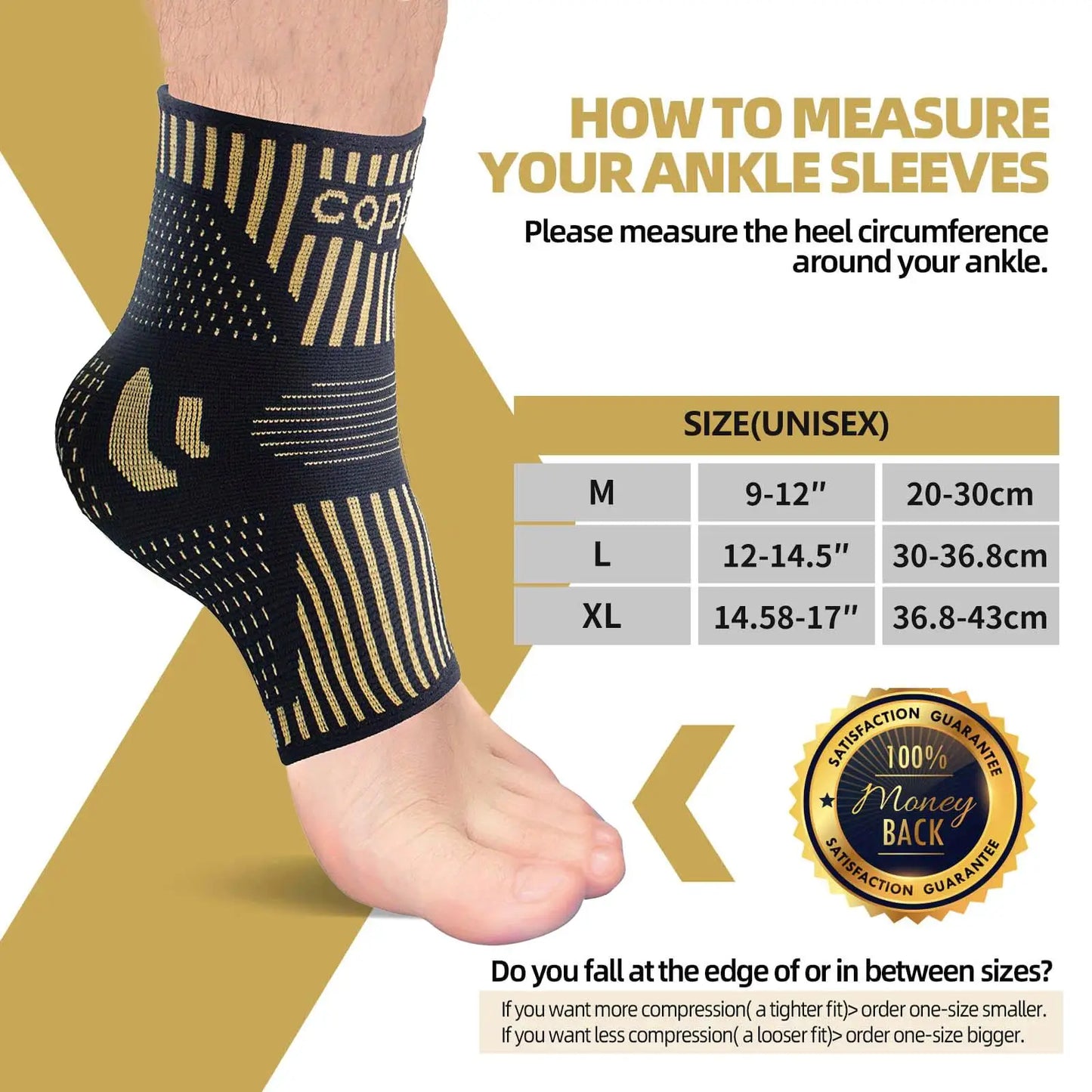 Compression Copper Ankle Support Sleeve for Injury Recovery Joint Pain Relief and Plantar Fasciitis Foot Socks with Arch Support