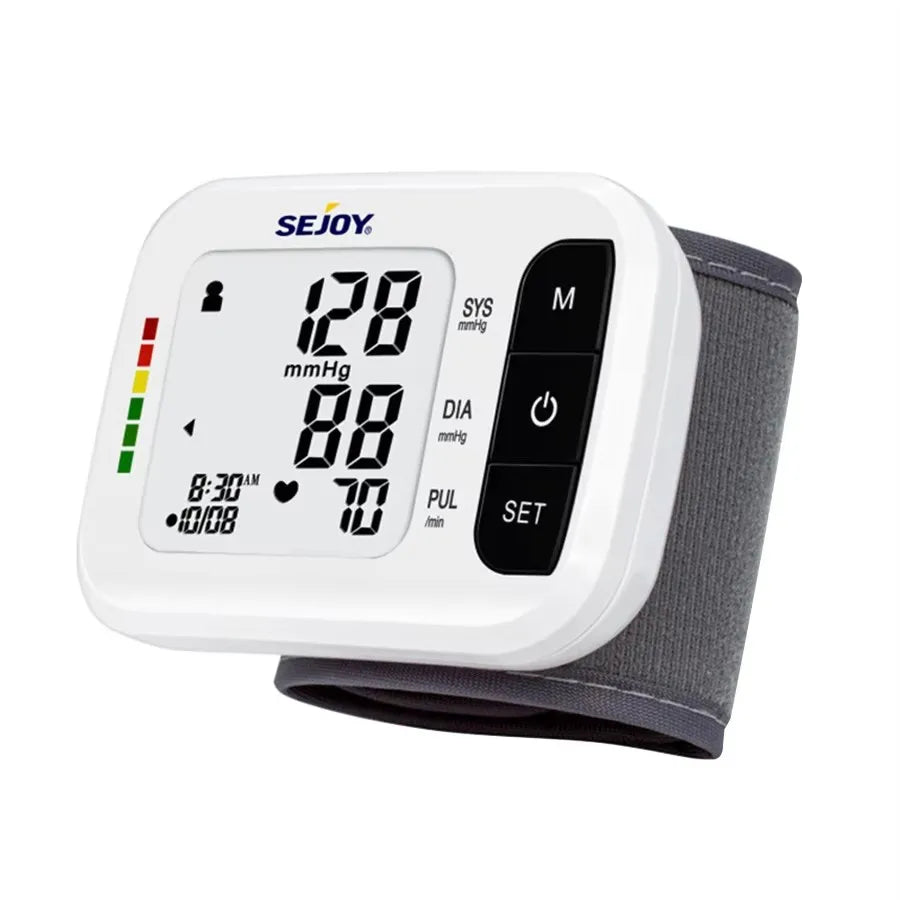 Sejoy Electronic Blood Pressure Monitor Wrist Cuff Tonometer Digital Sphygmomanometer BP Meter with Large LCD Display