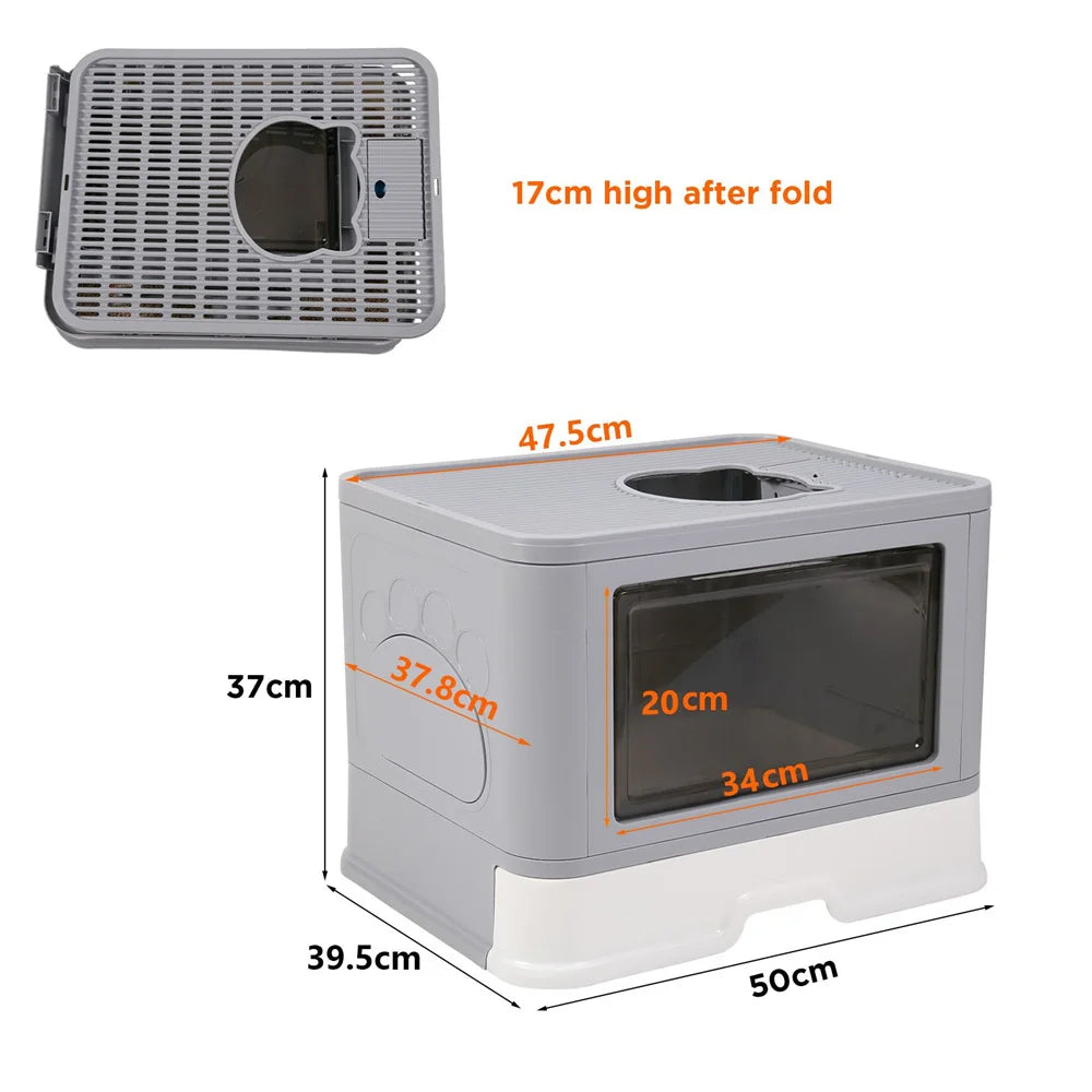 Large Hooded Cat Litter Box Tray Drawer Type Pet Kitty Toilet Top Entry Anti Splashing Enclosed Potty with Hair Grooming Scoop