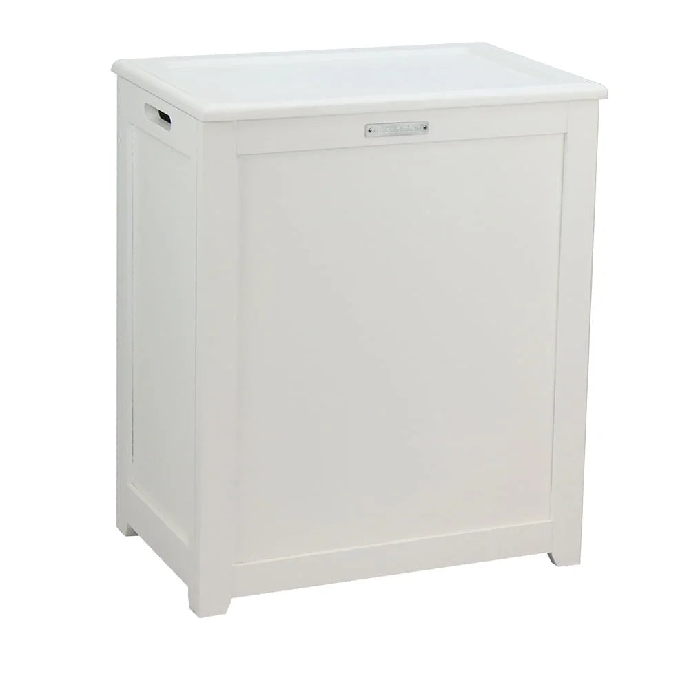 Storage Laundry Hamper MDF Wood with Hinged Lid Hand Grips Raised Bottom Rubber Bumpers Organizes Toys and Linens