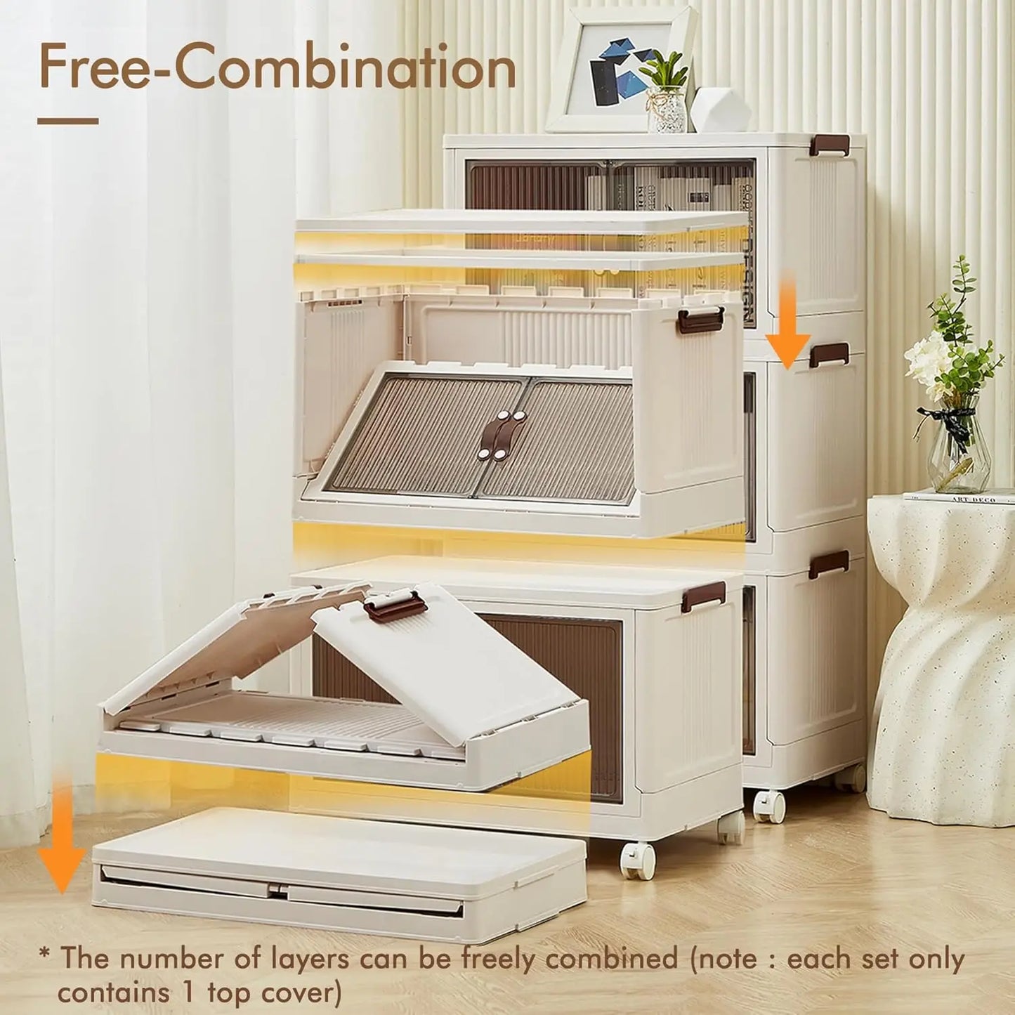 Three Tier Foldable Storage With Wheels Stackable Organizer