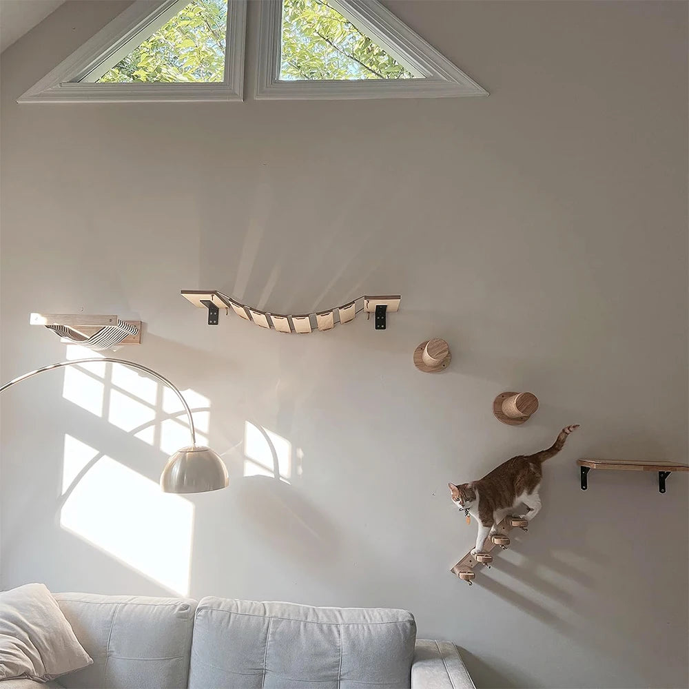 Cat Climbing Shelf Wall Mounted Four Step Stairway With Sisal Scratching Post For Cats Tree Tower Platform