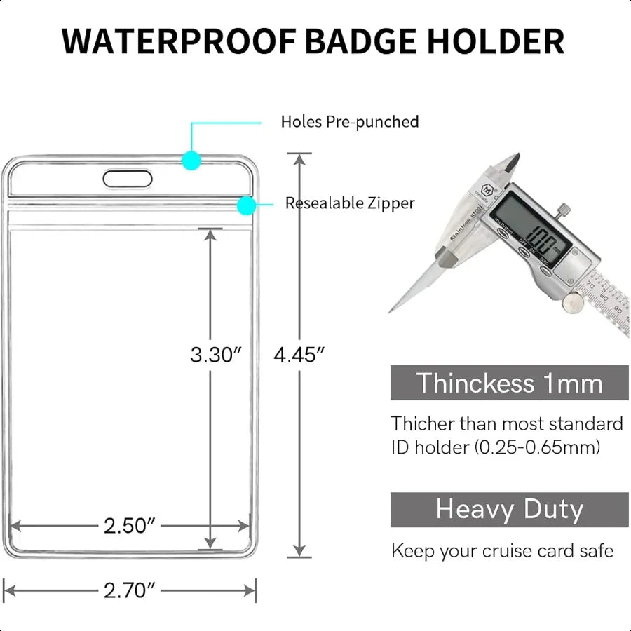 Retractable Waterproof Lanyard with ID Badge Reel Holder and Detachable Buckle for Ship Key Cards and Cruise Essentials