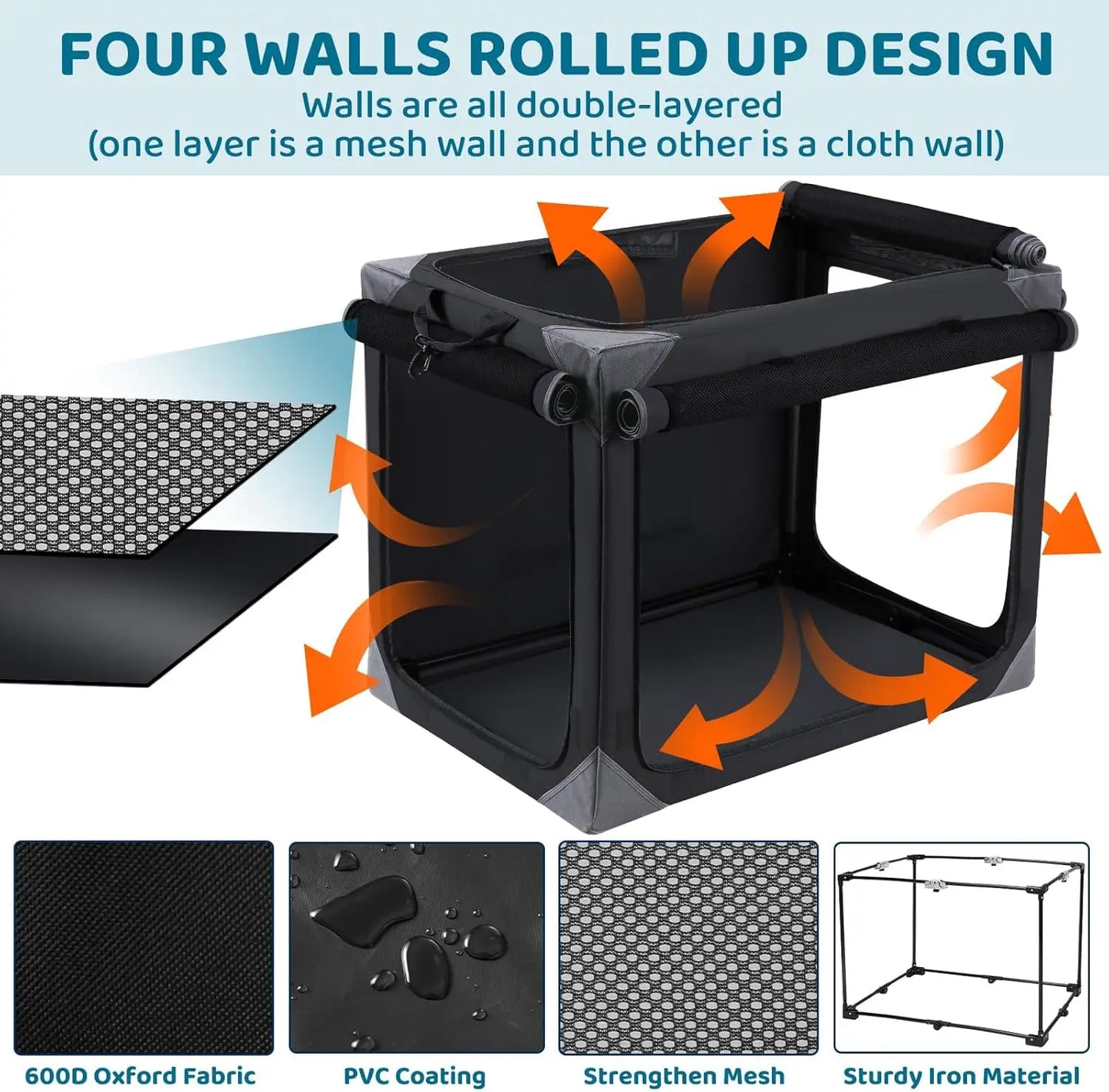 Collapsible Dog Crate 36 42 Inch Outdoor Travel Dog Crate Portable Fabric Cover Kennel by Iron Pipe with Four Mesh Windows