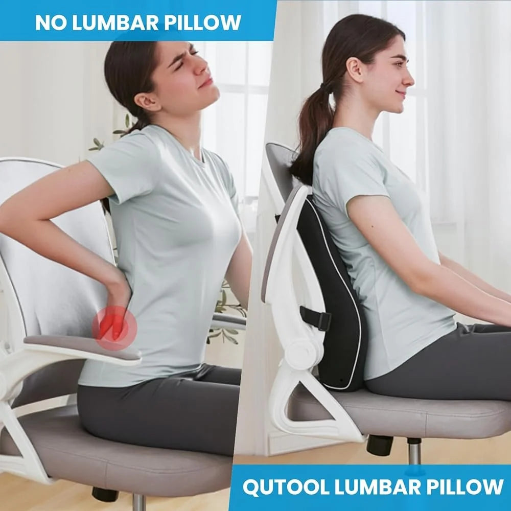 Lumbar Support Pillow for Office Chair Ergonomic Back Pain Relief Memory Foam Cushion with Adjustable Straps for Car Seat Comfort