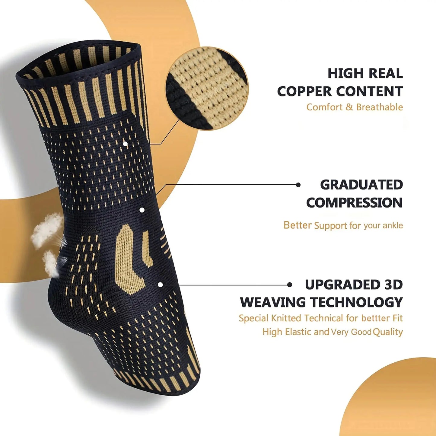 Compression Copper Ankle Support Sleeve for Injury Recovery Joint Pain Relief and Plantar Fasciitis Foot Socks with Arch Support