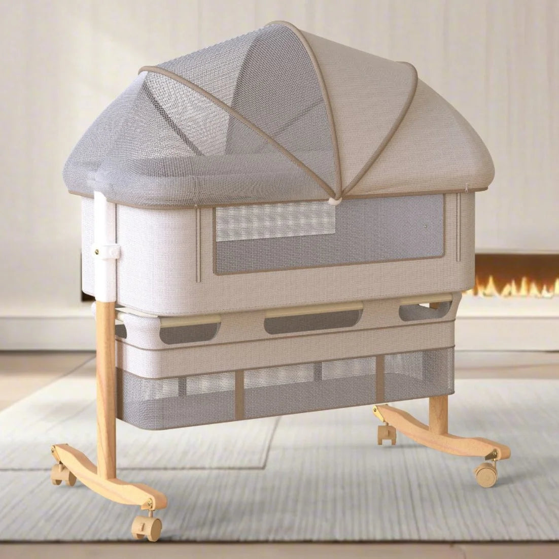 Portable Nursery Crib with Mosquito Net and Storage Bag