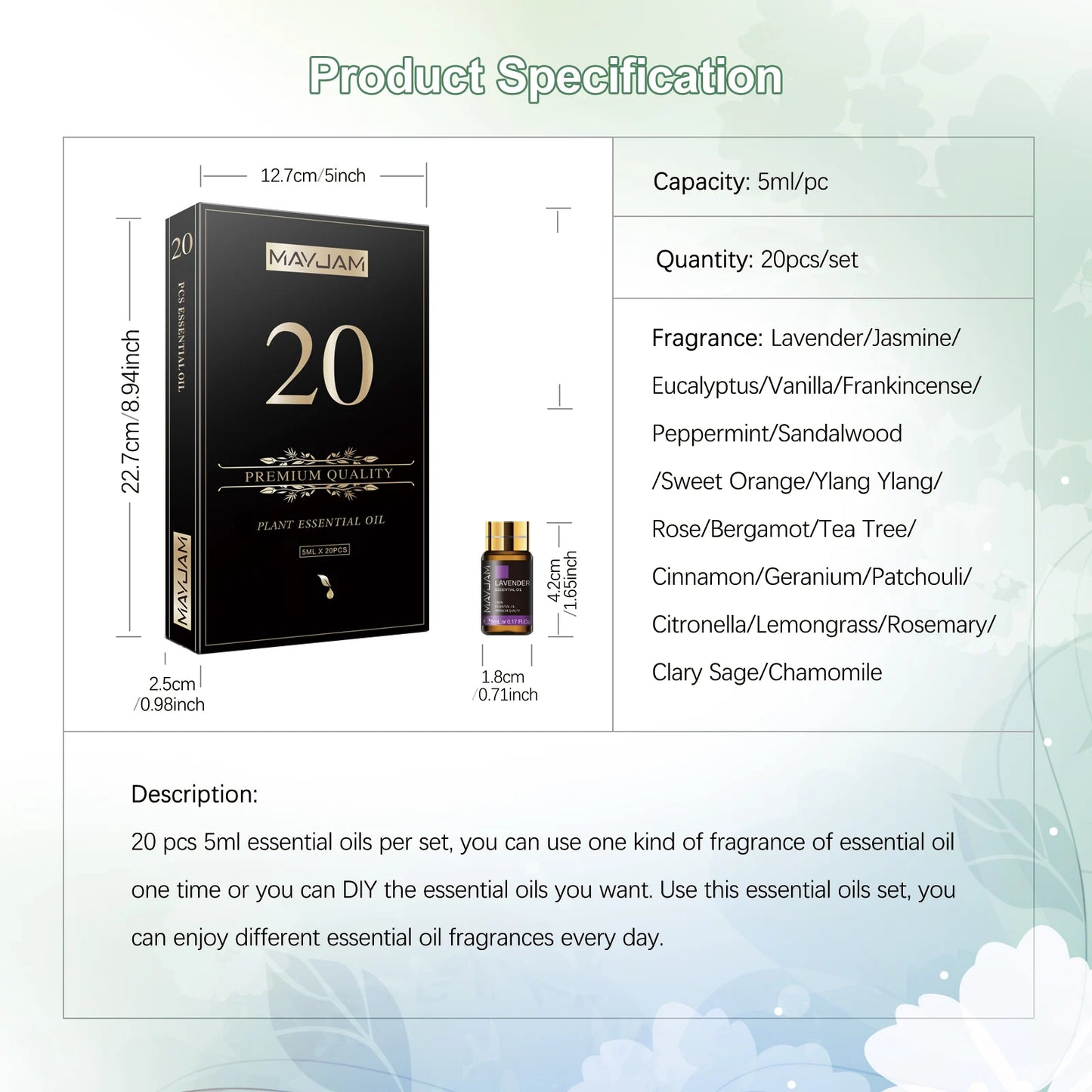 MAYJAM 20 Bottles Kit Lavender Jasmine Patchouli Vanilla
