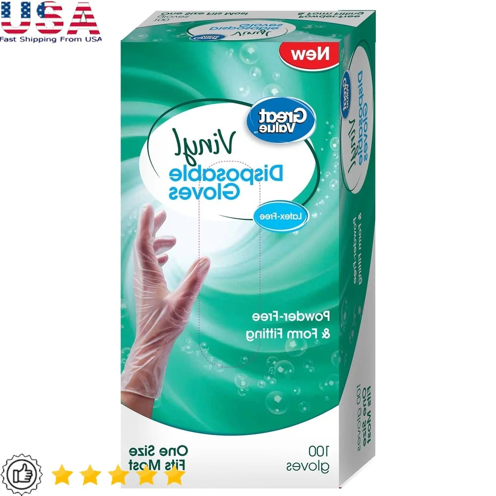 Disposable Vinyl Gloves 100 Count Powder Free Transparent Food Safe Non Latex Hand Protection Sanitation Beauty and Food Processing