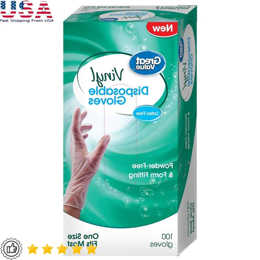 Disposable Vinyl Gloves 100 Count Powder Free Transparent Food Safe Non Latex Hand Protection Sanitation Beauty and Food Processing