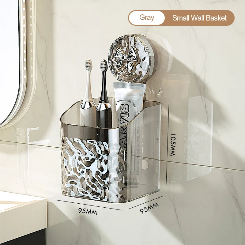 Big Red House Bathroom WallMounted Storage Shelf SuctionCup GlacierPattern Organizer