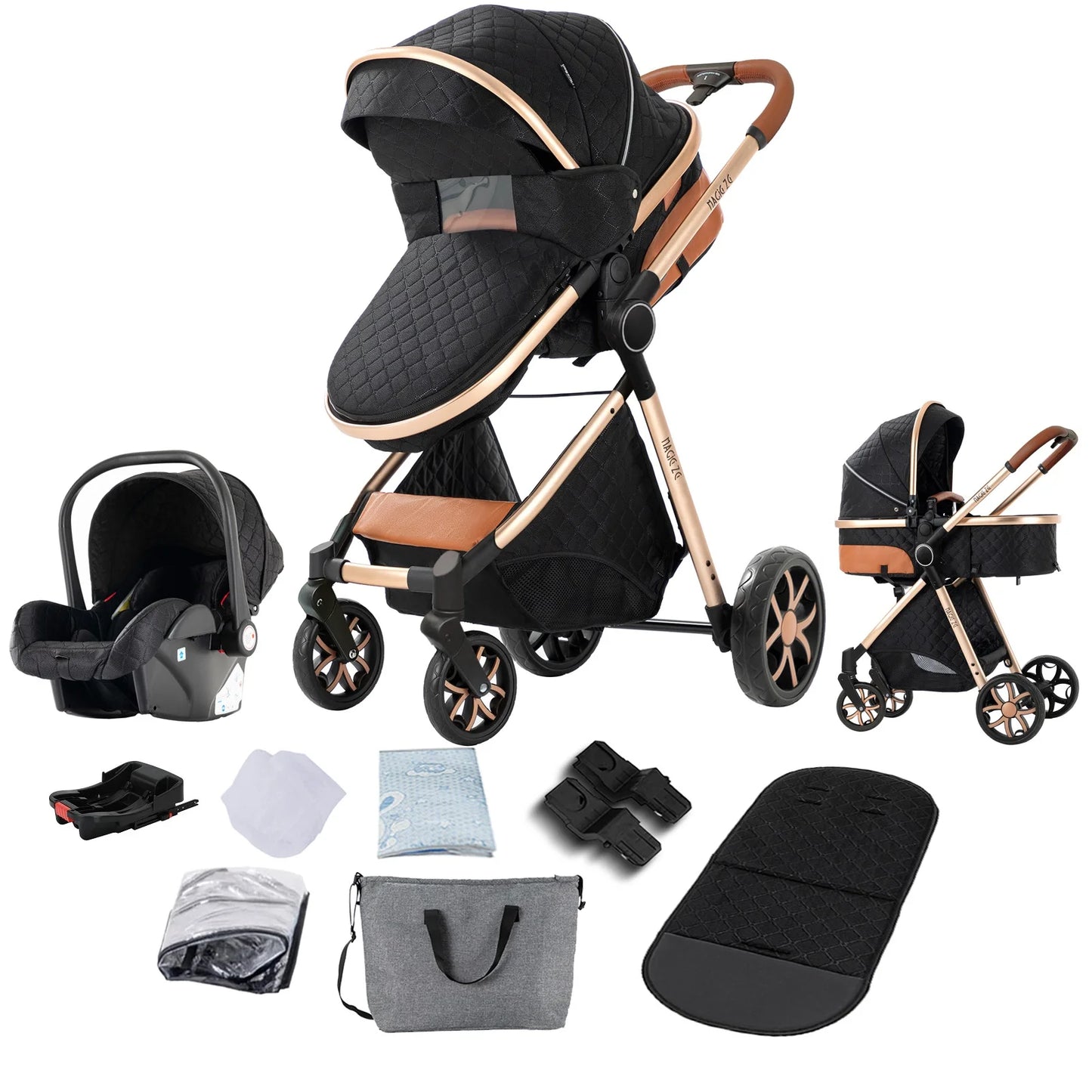 Baby Stroller 3 in 1 Travel System Pushchair Lightweight Pram All Terrain Baby Buggy Compact Fold Stroller