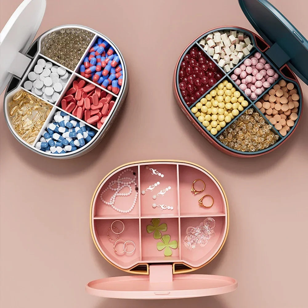 Hign-concerned 6 Compartment Travel Pill Organizer Portable Pill Case