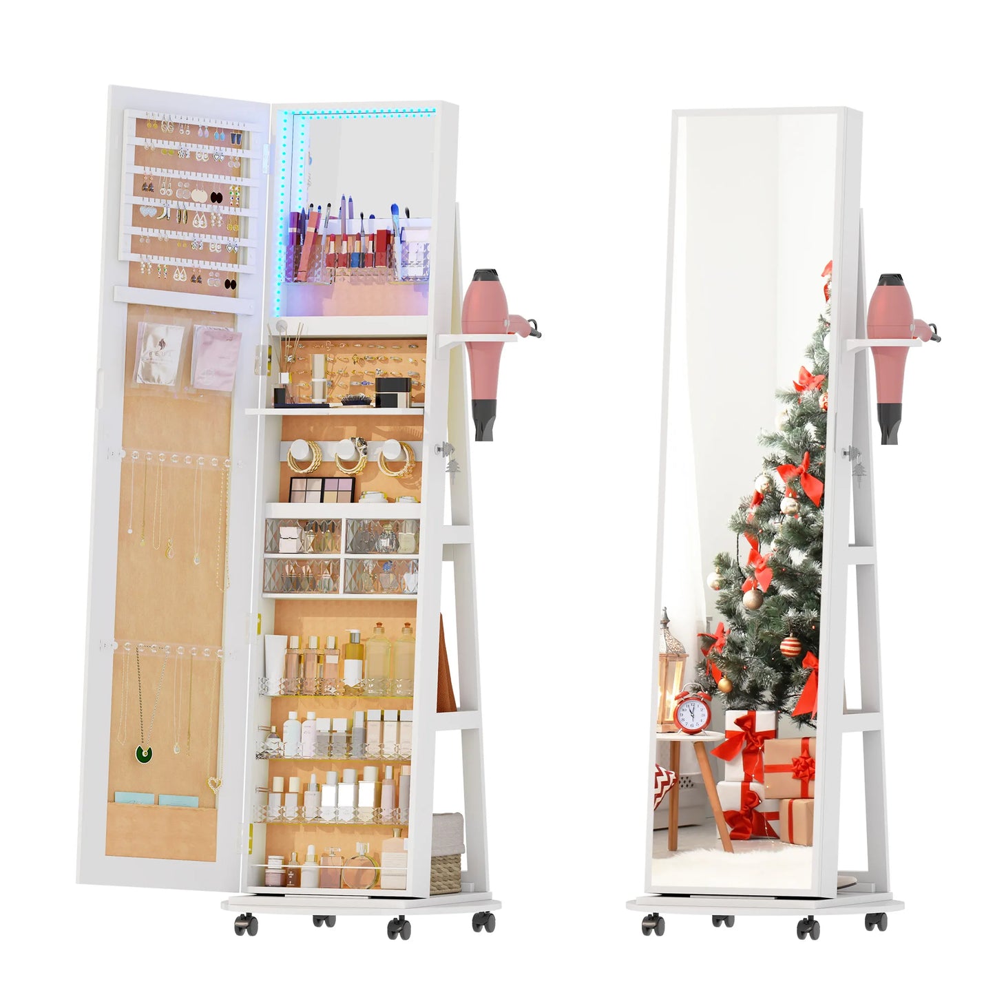 Full Length Mirror With 360 Rotating Jewelry Armoire