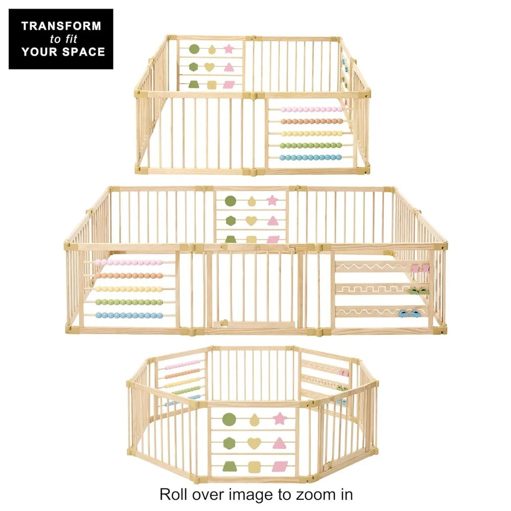 New Upgrade Wooden Playpen Extra Large for Toddlers and Babies Foldable Expandable Adjustable 8 to 10 Panels