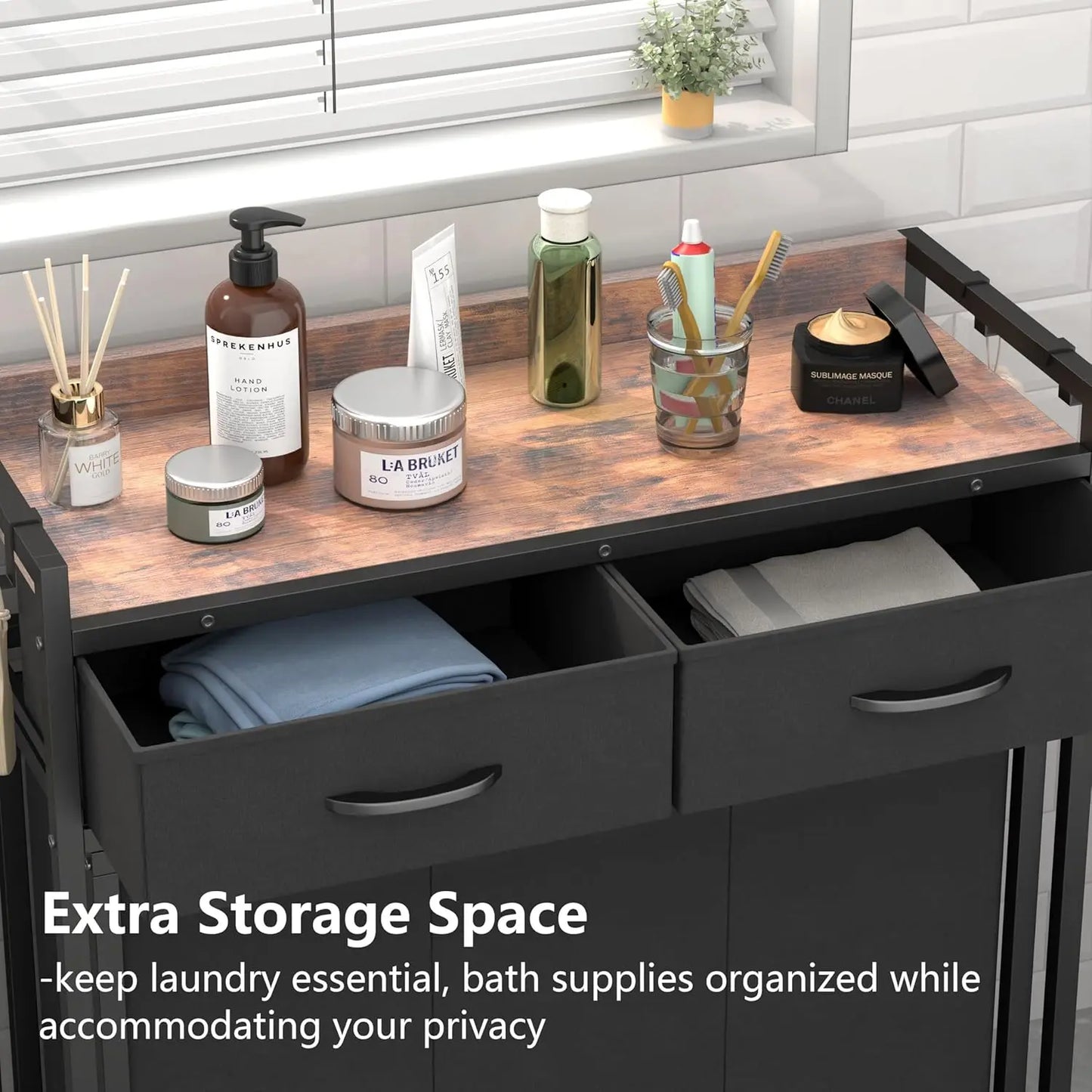 Hamper Laundry Basket With 3 Section Pullout Rolling Bags