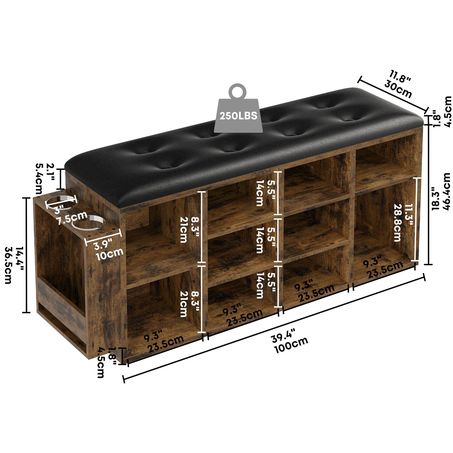 Ironck 10 Cubby Shoe Bench With PU Leather Storage Entryway