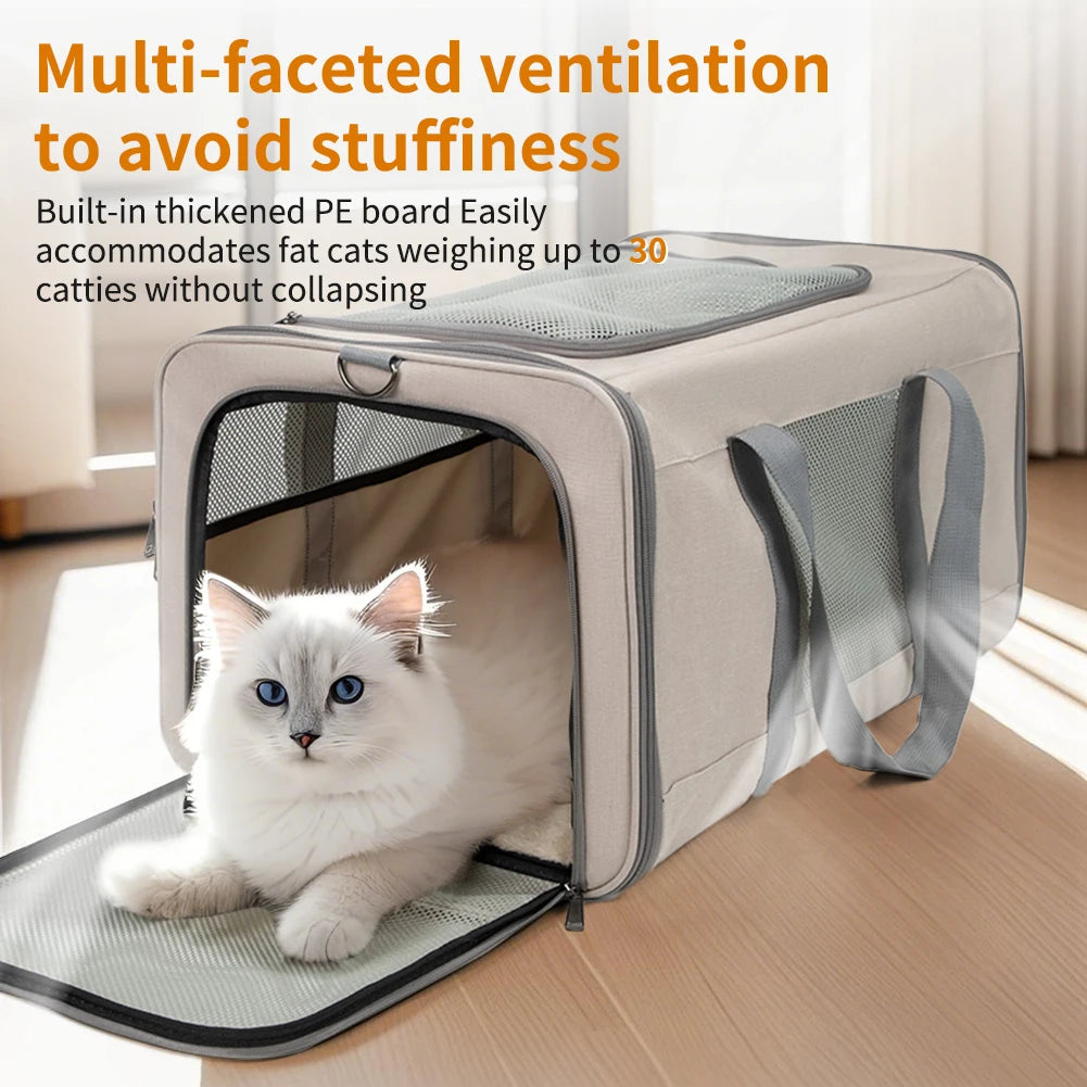 Cat Trolley for Two Cats Large Transport Box with Wheels Cat Carrier with Safety Belts for Travel