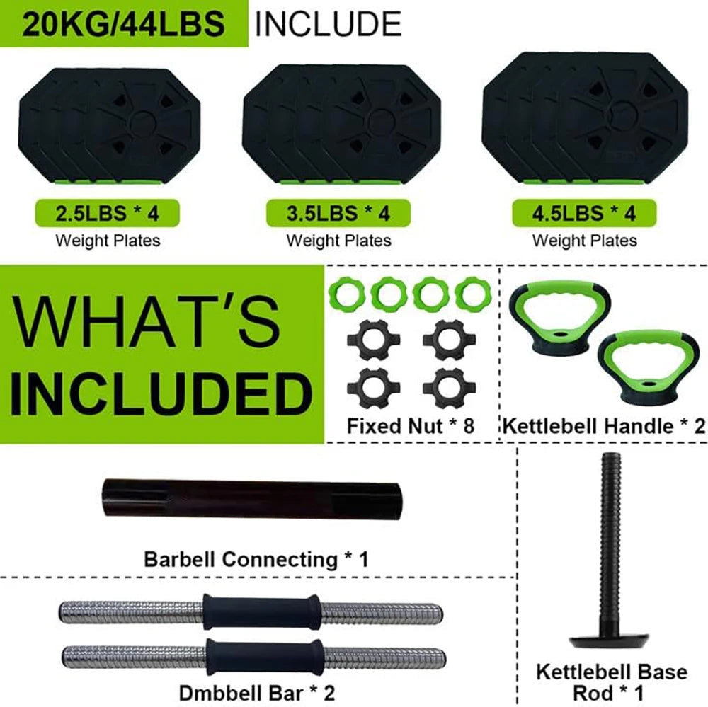 4 In 1 Adjustable Dumbbell Set 44lbs Weight Set with Iron Handle for Kettlebell Barbell and Push Up Stand for Home Gym Octagon