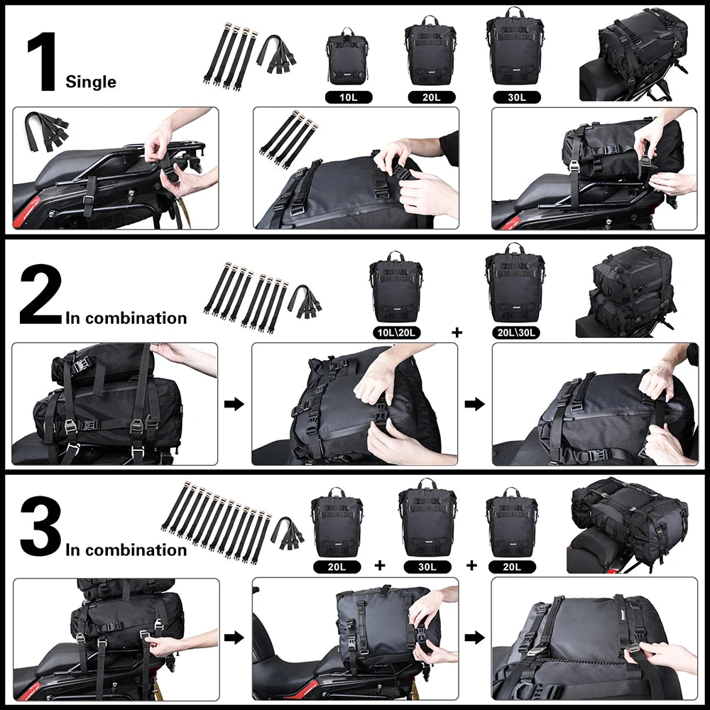 Rhinowalk Motorcycle Rear Seat Bag Waterproof 10L 20L 30L