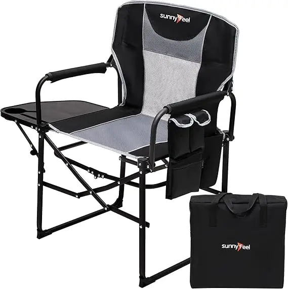 Camping Directors Chair, Heavy Duty,Oversized Portable Folding Chair with Side Table, Pocket for Beach, Fishing,Trip,Picnic,Law
