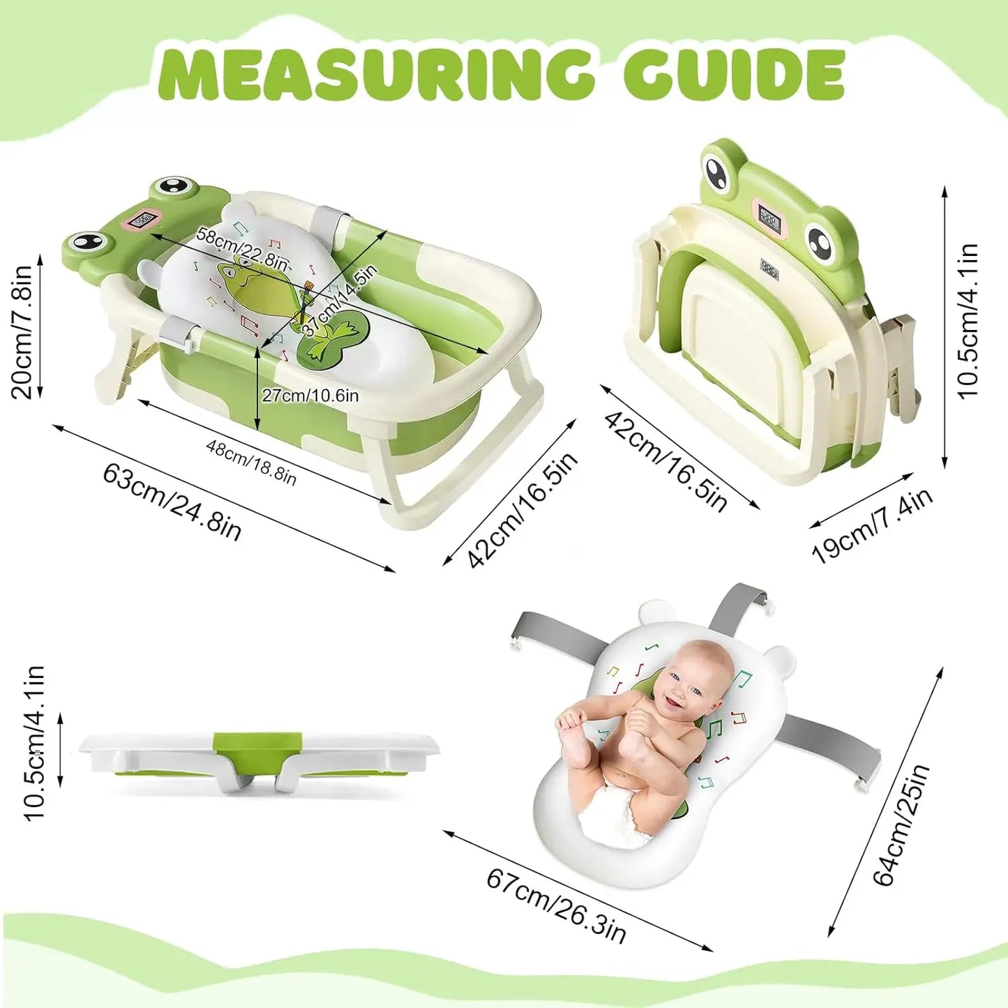 Baby Bath Tub With Foldable Design Bath Cushion And Thermometer