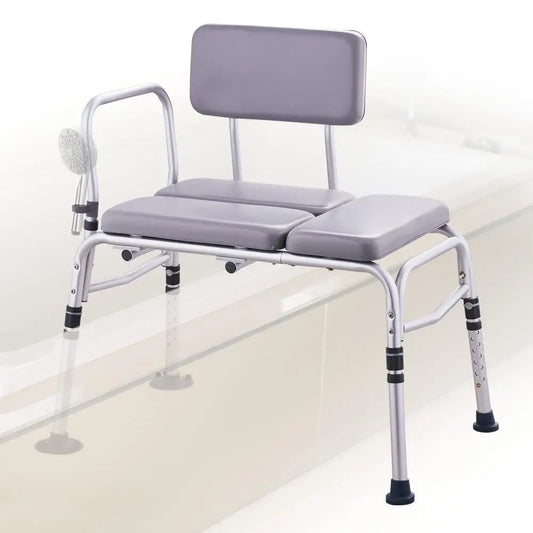 Tub Transfer Bench for Bathtub 500lbs Shower Seat for Elderly and Disabled Padded Non-Slip Armrest Reversible Backrest