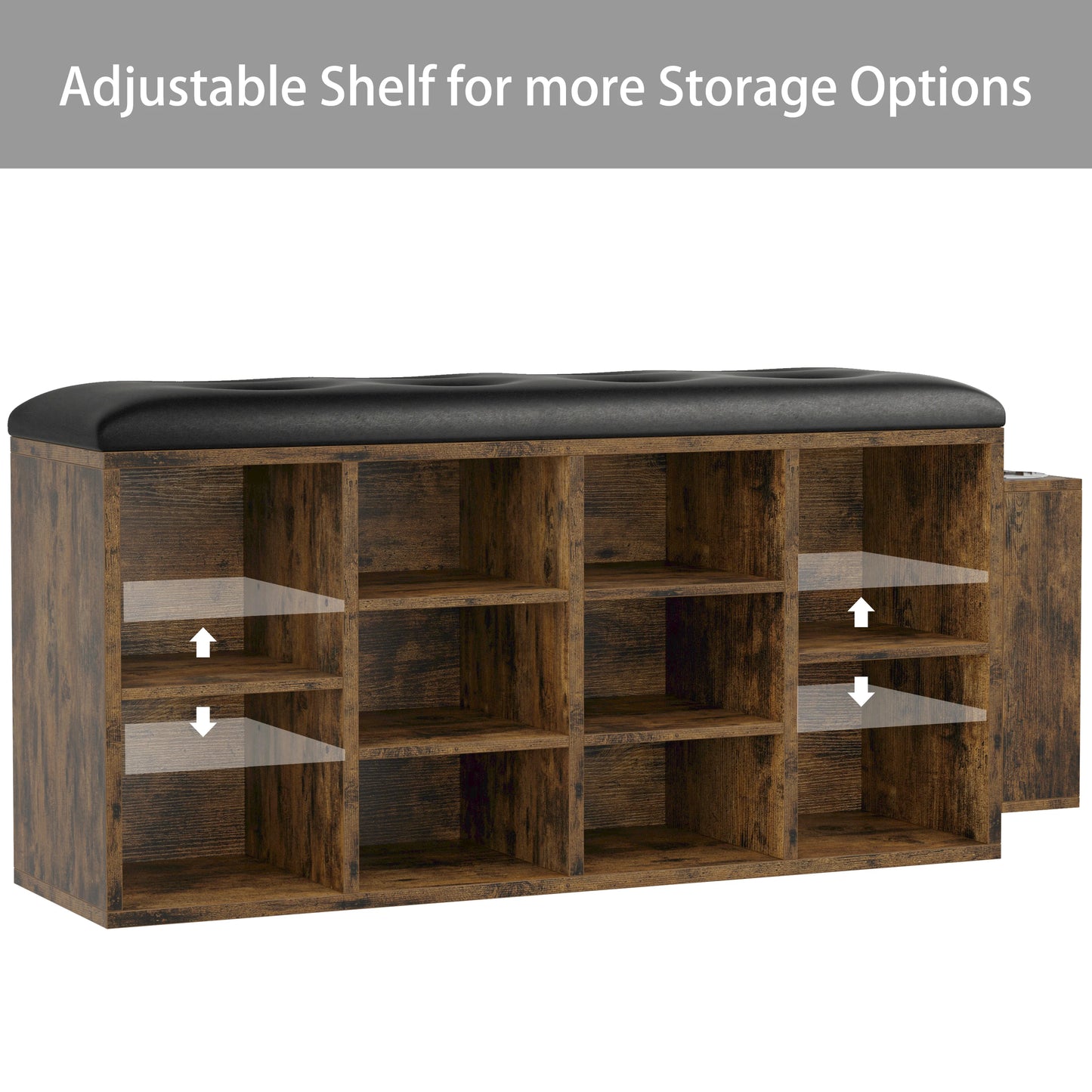 Ironck 10 Cubby Shoe Bench With PU Leather Storage Entryway