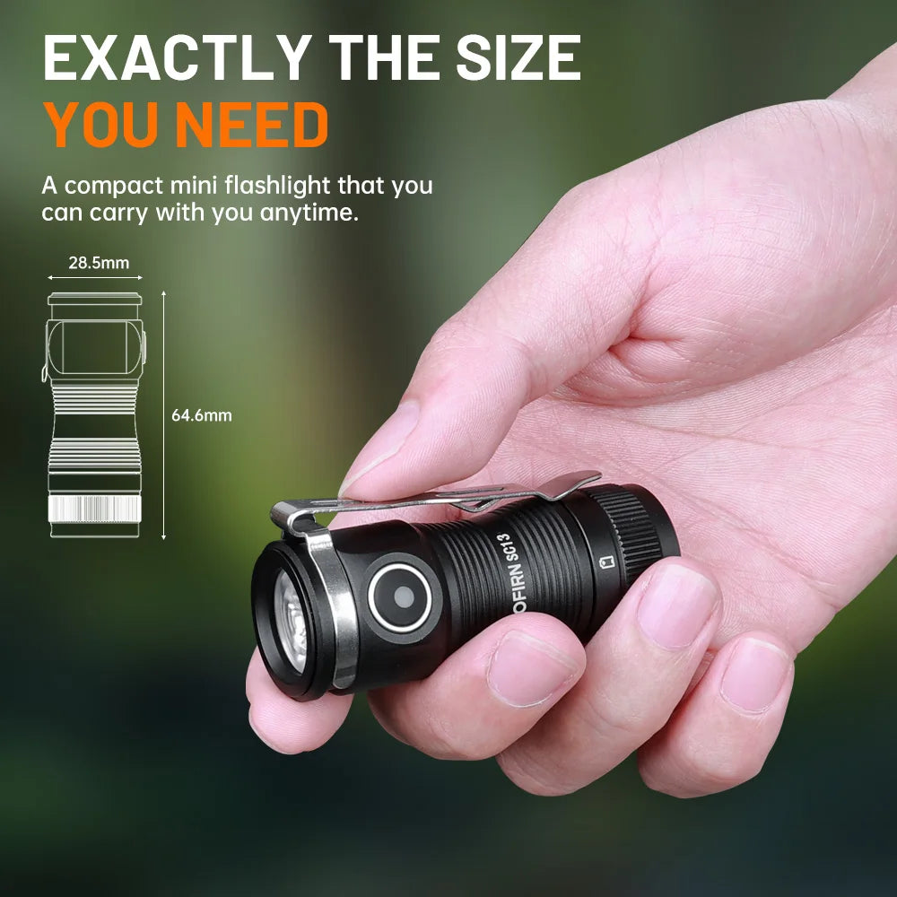 Sofirn Mini SC13 SST40 LED 1300 Lumen Tactical 18350 Rechargeable Flashlight 6000K Keychain Emergency Torch with Magnetic Base
