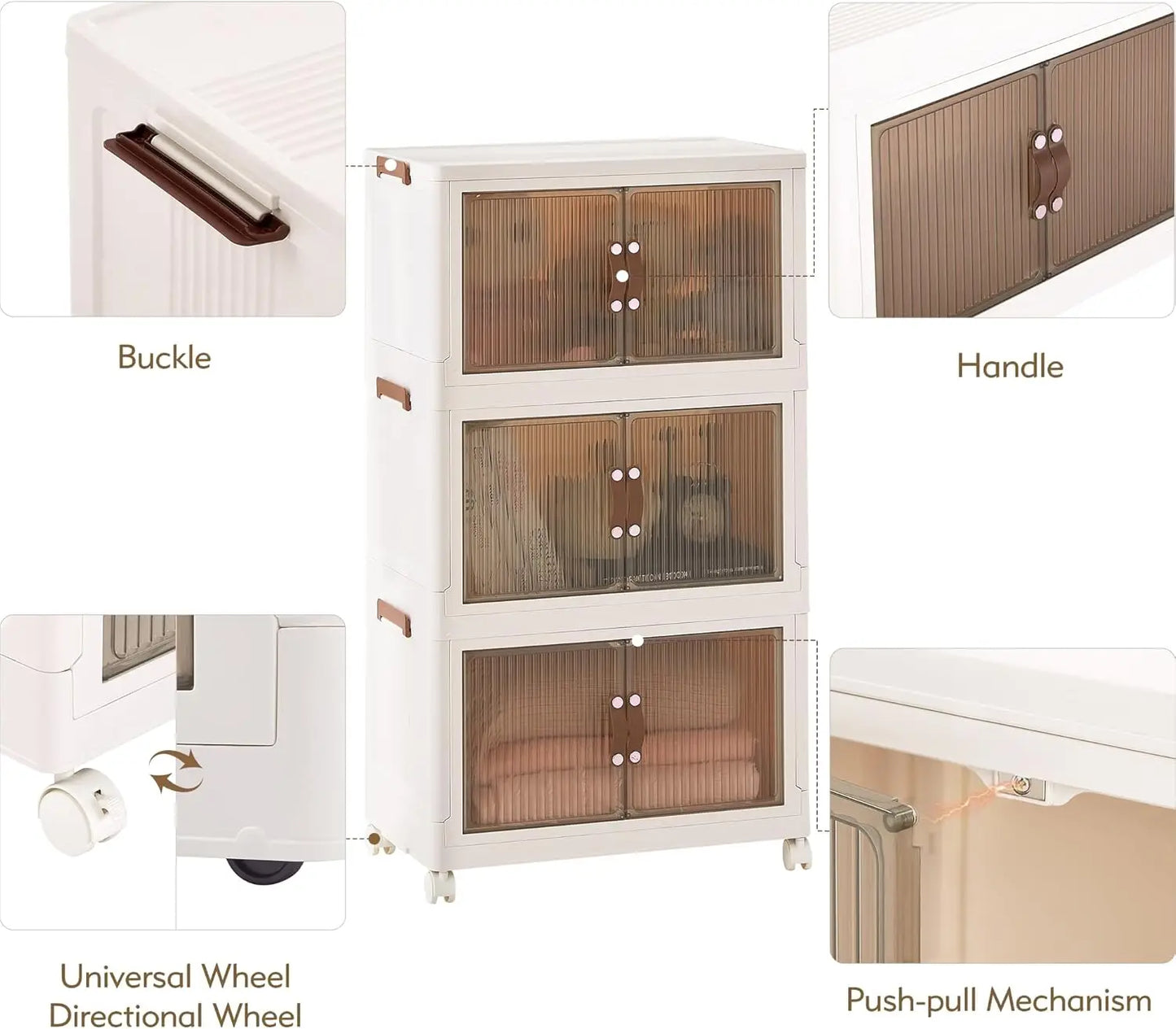 Three Tier Foldable Storage With Wheels Stackable Organizer