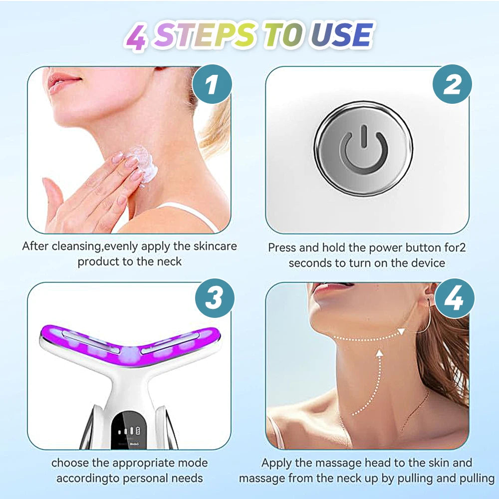 Facial And Neck Massage USB Rechargeable Neck Wrinkle Removal Beauty Apparatus With 3 Gears And 7 Modes Skin Lifting Tool