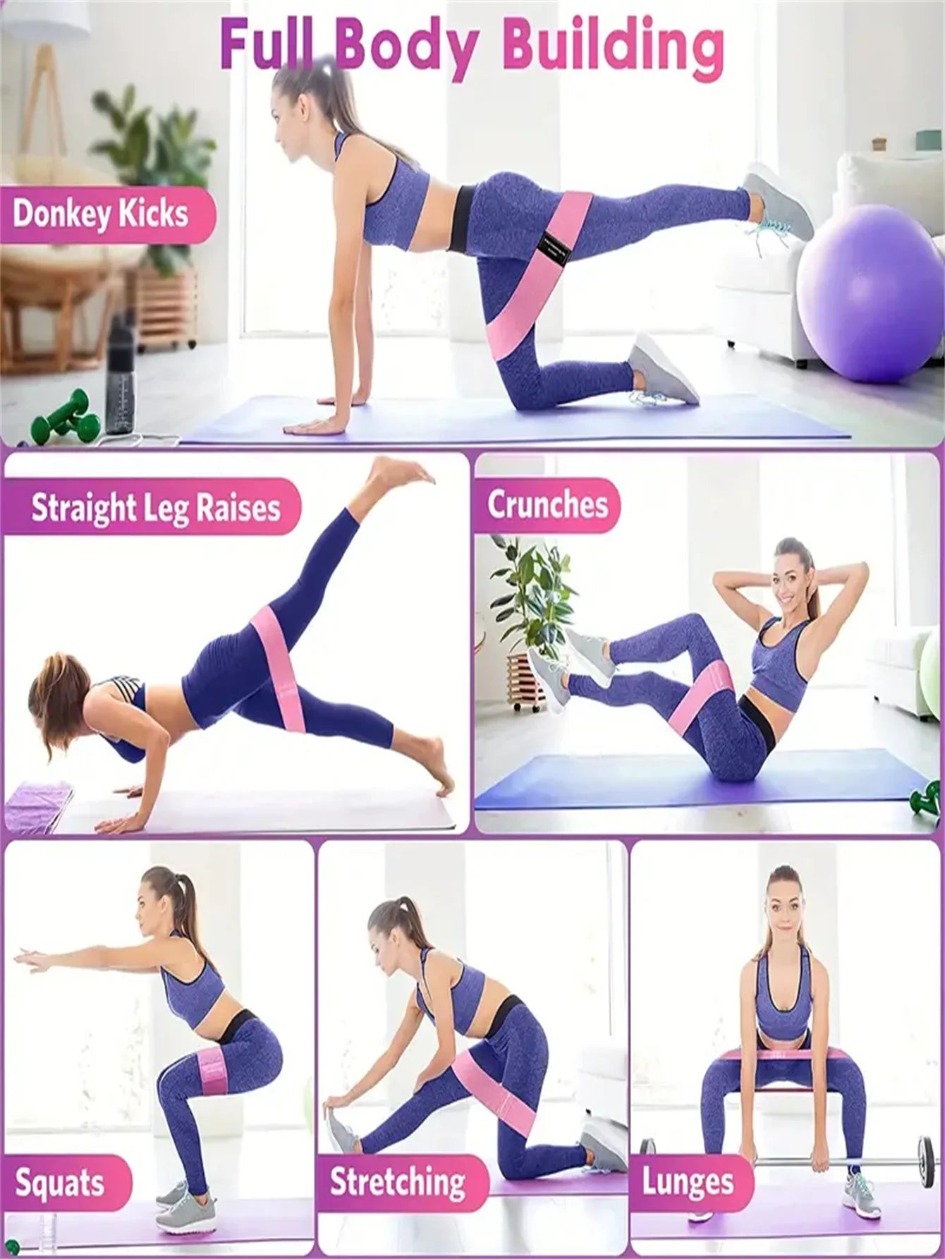 Pilates Elastic Resistance Bands For Booty Legs Workout