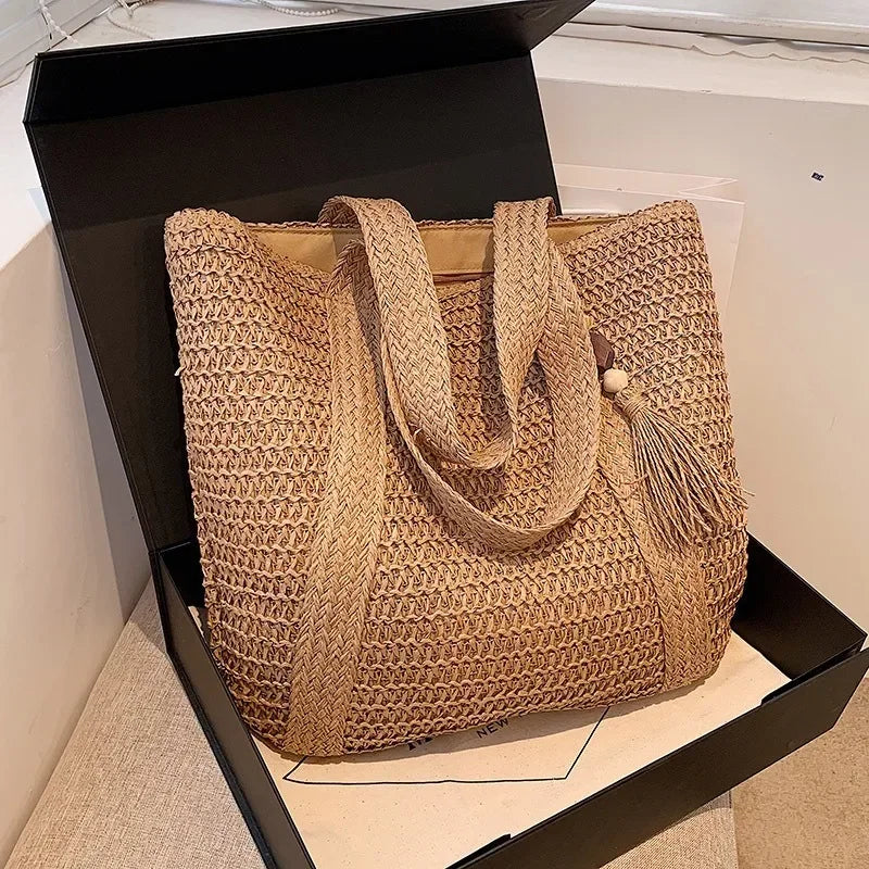 SMHXIANGQIANJINCN Straw Woven Handbag for Women Shoulder Tote