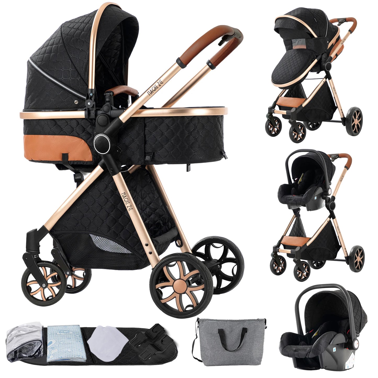 Baby Stroller 3 in 1 Travel System Pushchair Lightweight Pram All Terrain Baby Buggy Compact Fold Stroller