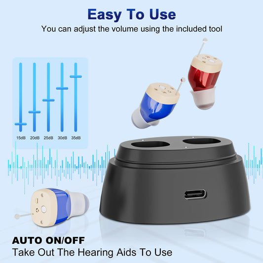 1 Pair Invisible Hearing Aids Mini Aids for Elderly Adjustable Ear Aid for Mild to Moderate Deafness