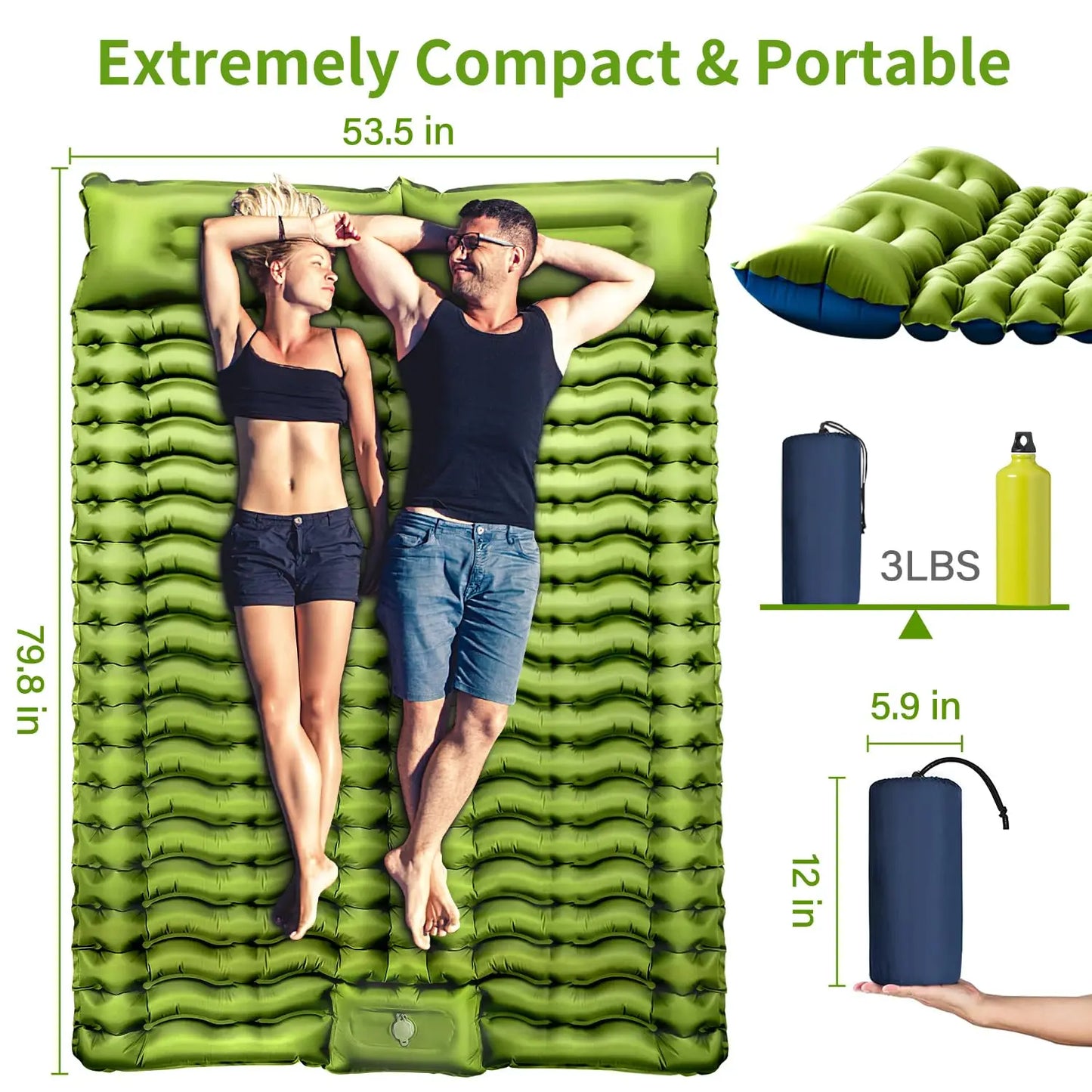 WestTune Double Sleeping Pad 4 Inch Thick With Built Pump
