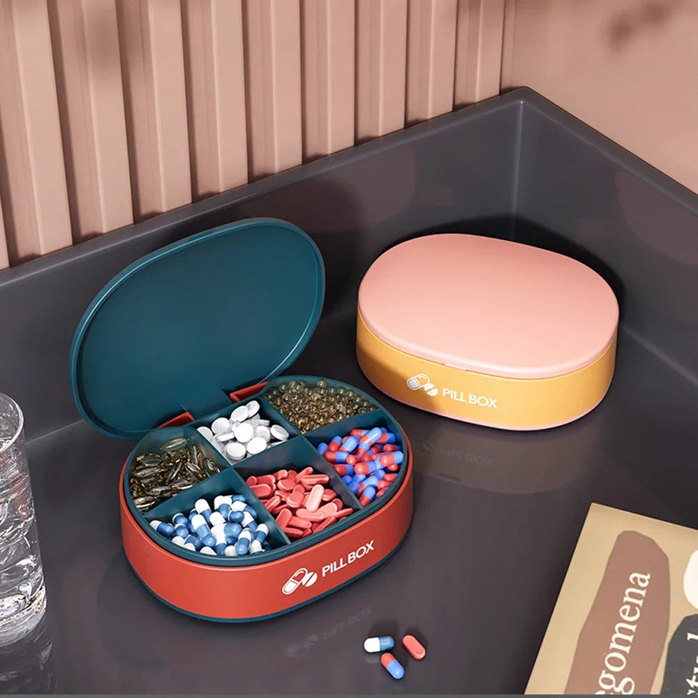 Hign-concerned 6 Compartment Travel Pill Organizer Portable Pill Case