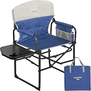 Camping Directors Chair, Heavy Duty,Oversized Portable Folding Chair with Side Table, Pocket for Beach, Fishing,Trip,Picnic,Law
