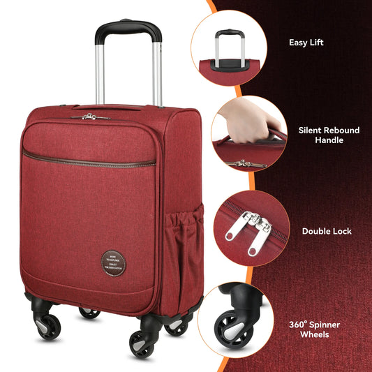 LUGGEX Underseat Carry On Luggage with Wheels 15 Inch Lightweight Luggage with Front Opening Lid Red