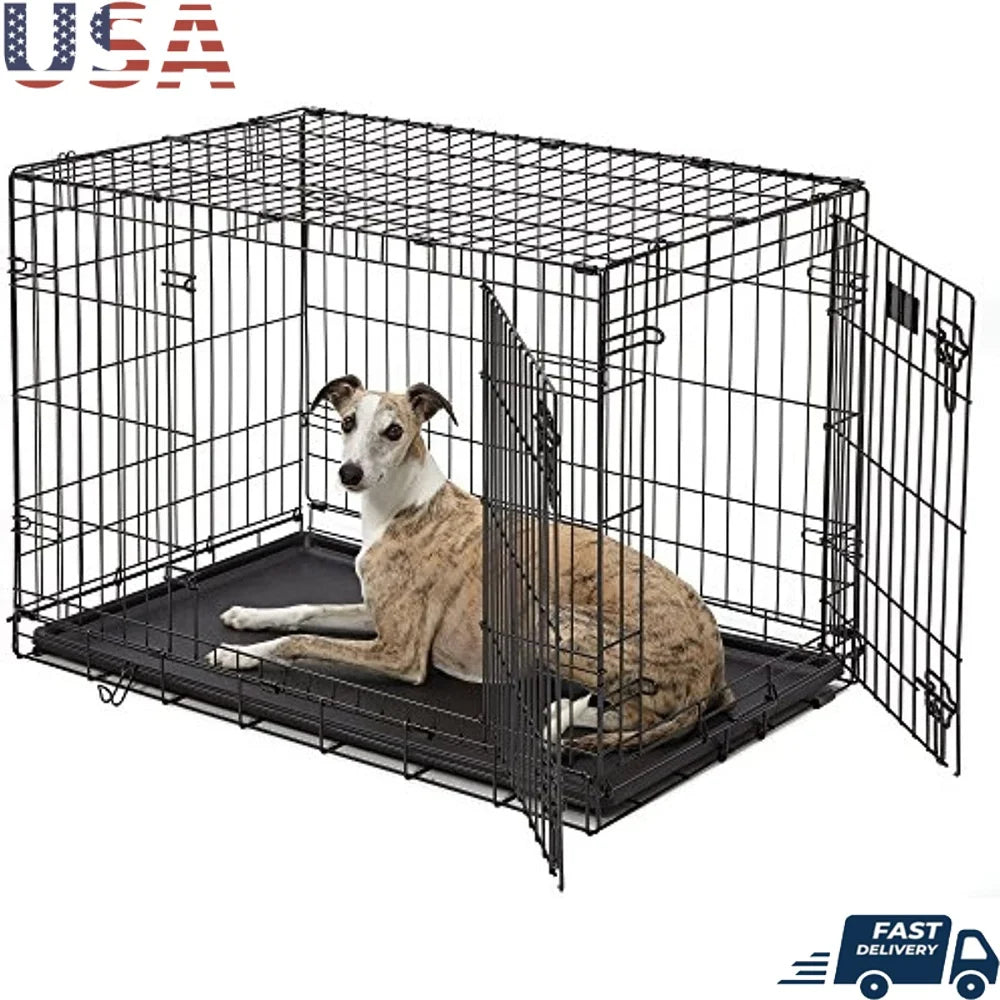 Double Door Folding Metal Dog Crate With Safe Features