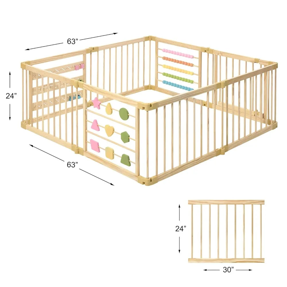 New Upgrade Wooden Playpen Extra Large for Toddlers and Babies Foldable Expandable Adjustable 8 to 10 Panels