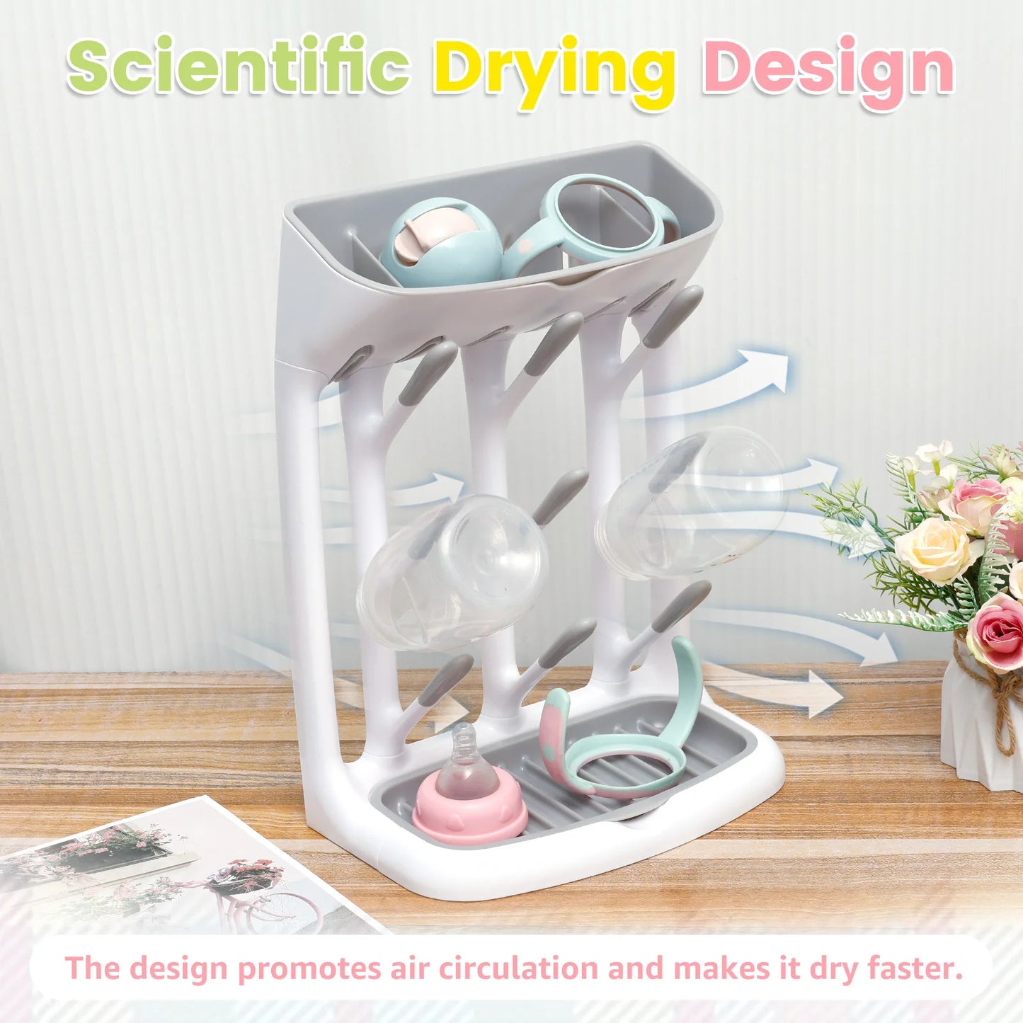 Baby Bottle Drying Rack For Countertop With Detachable Tray
