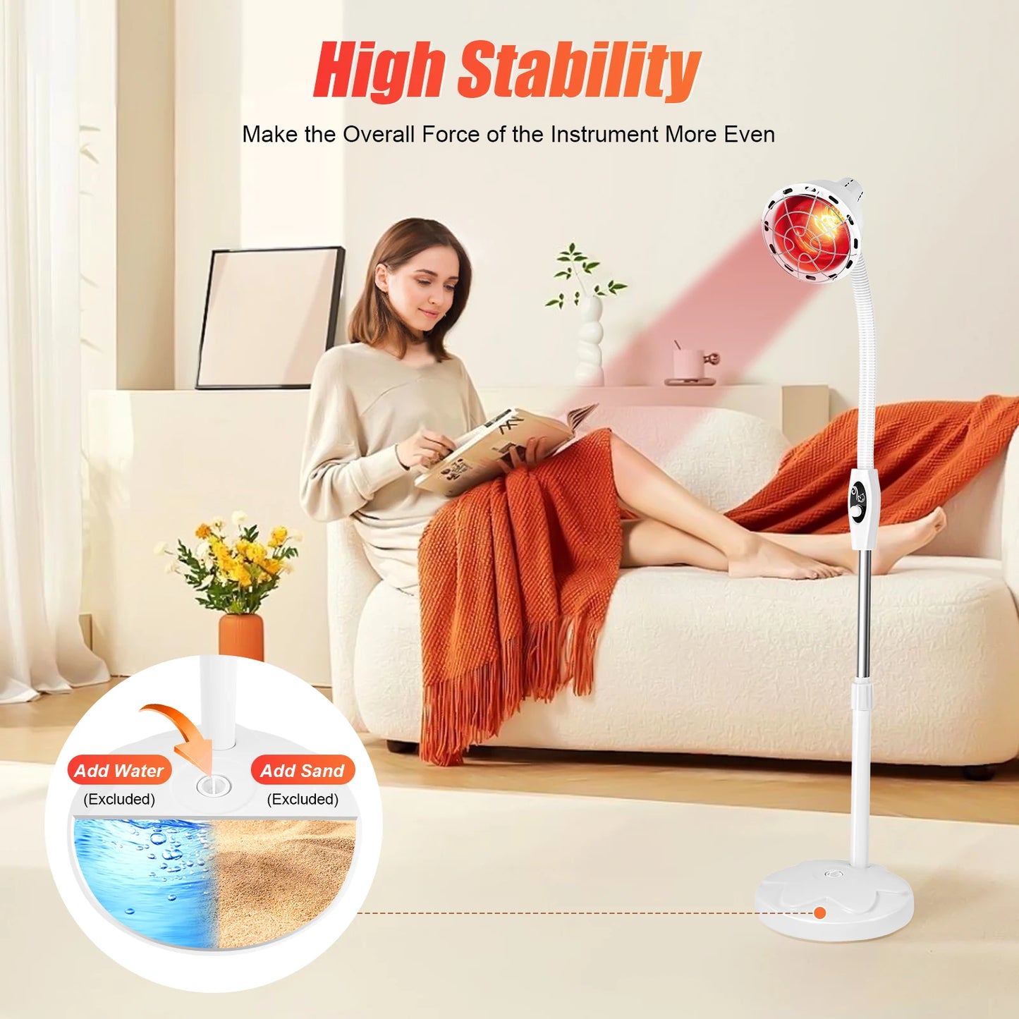 Infrared Heat Lamp 275W Pain Relief Standing Therapy Lamp